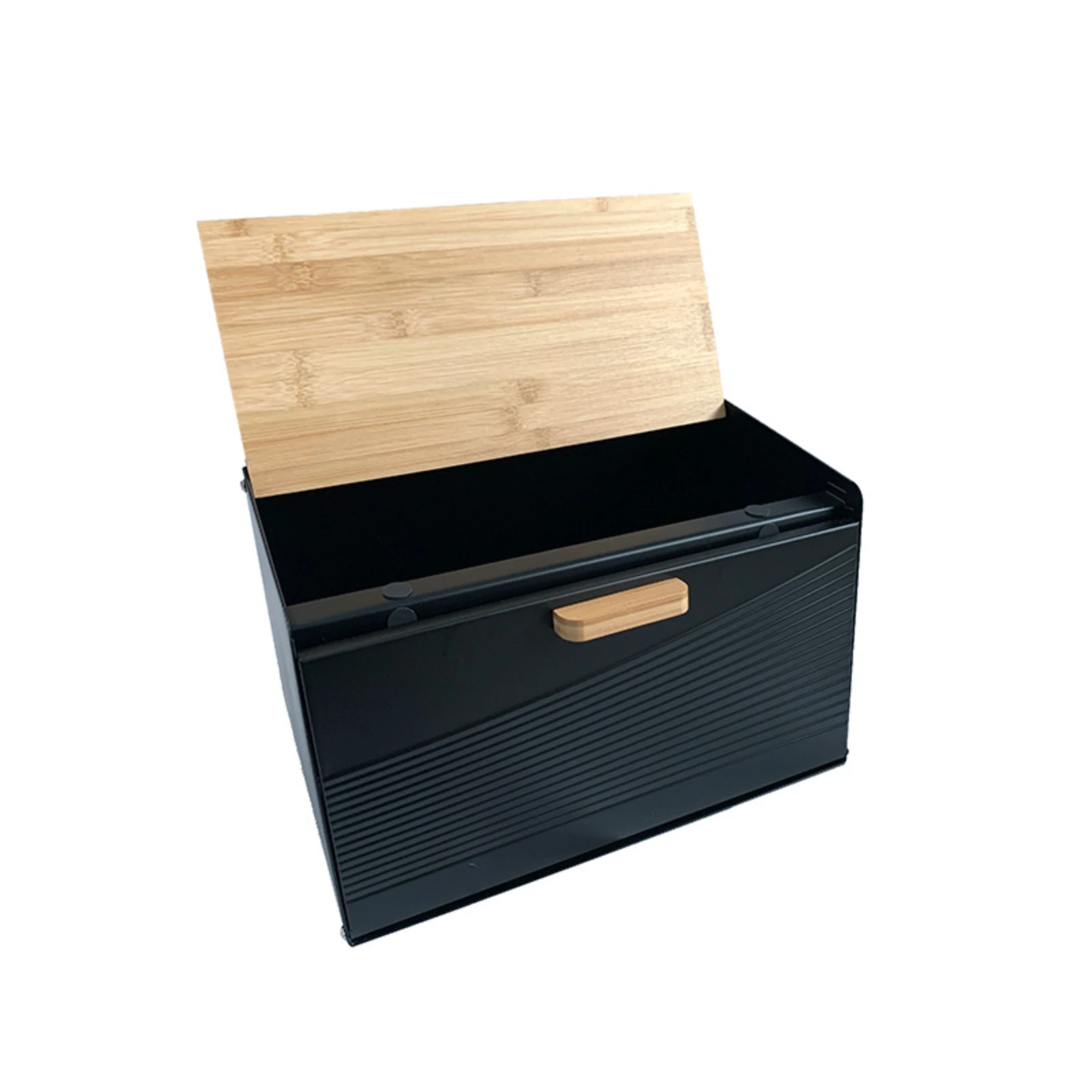 Bamboo Lid Bread Box Trapezoid-Shaped Bread Storage Box Ribbed Front Panel