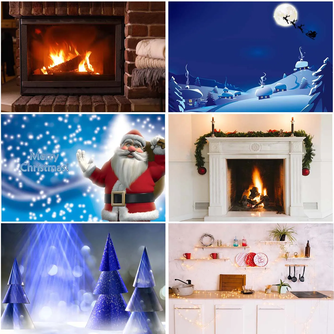 

Merry Christmas Background Photography Banner Fireplace Santa Claus Snowy Landscape For Children Portrait Studio Party Backdrops