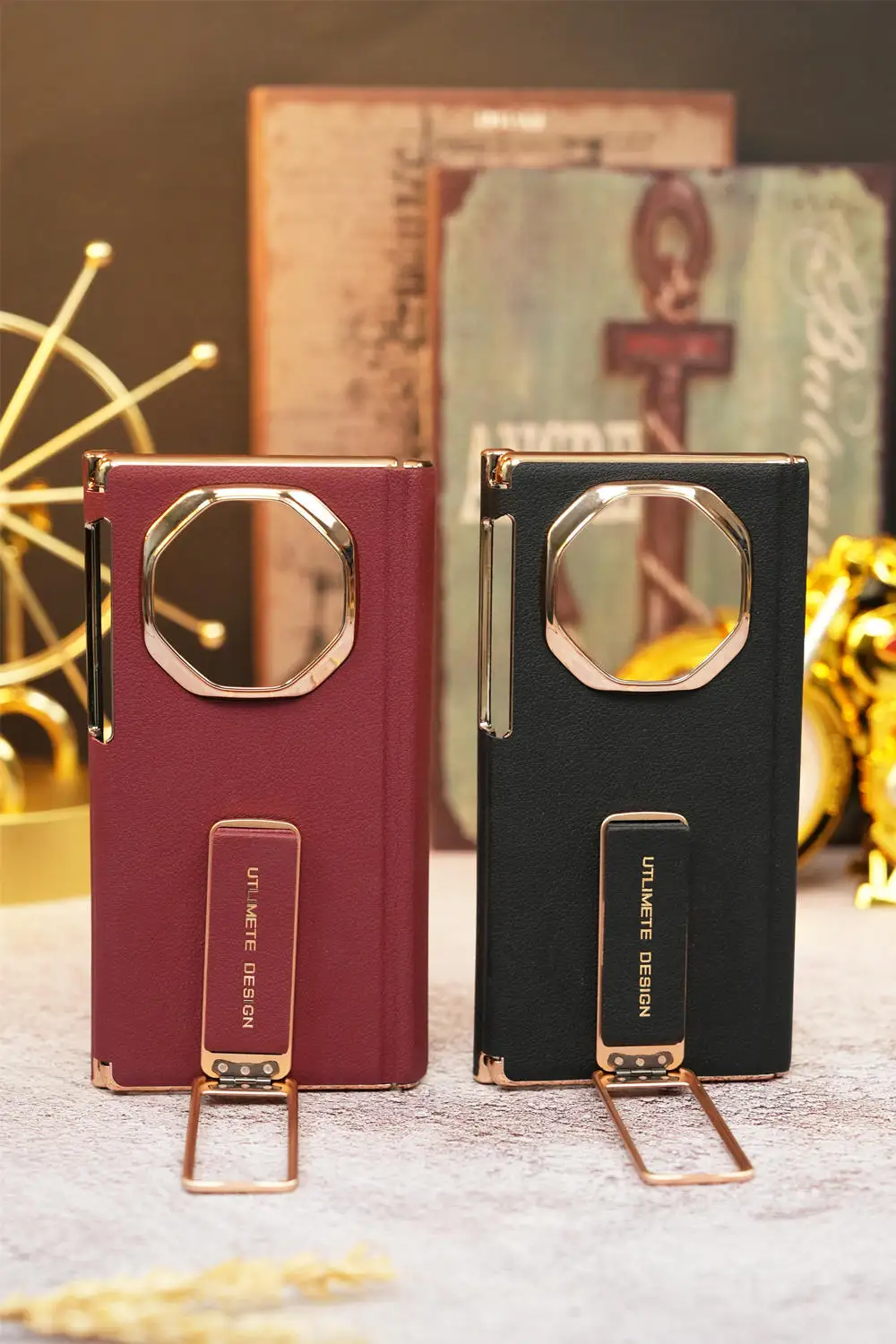 

Genuine Cowhide Leather Double Hinge Holder Case for Huawei Mate XT Wristband Back Cover