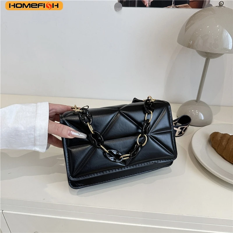 HOMEFISH New Women\'s Plaid Crossbody Bag, Korean Style Solid Color Shoulder Small Square Bag, Fashionable and Versatile Commute