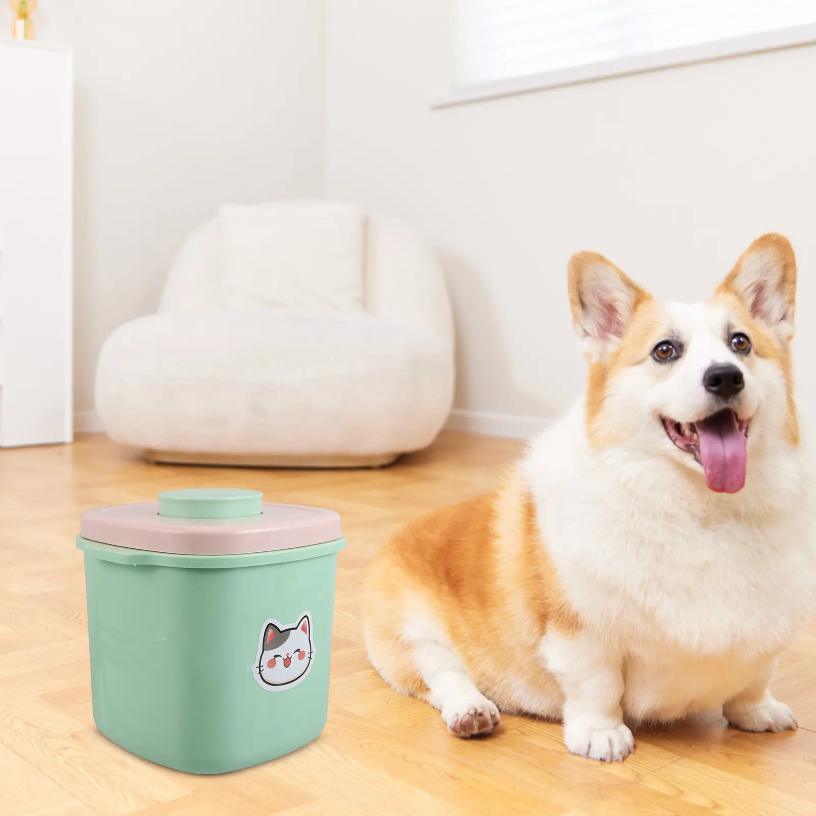 

3L Airtight Pet Food Storage Bucket with Negative Easy Press to Open Lid for Cat Dog Food Long Term Freshness