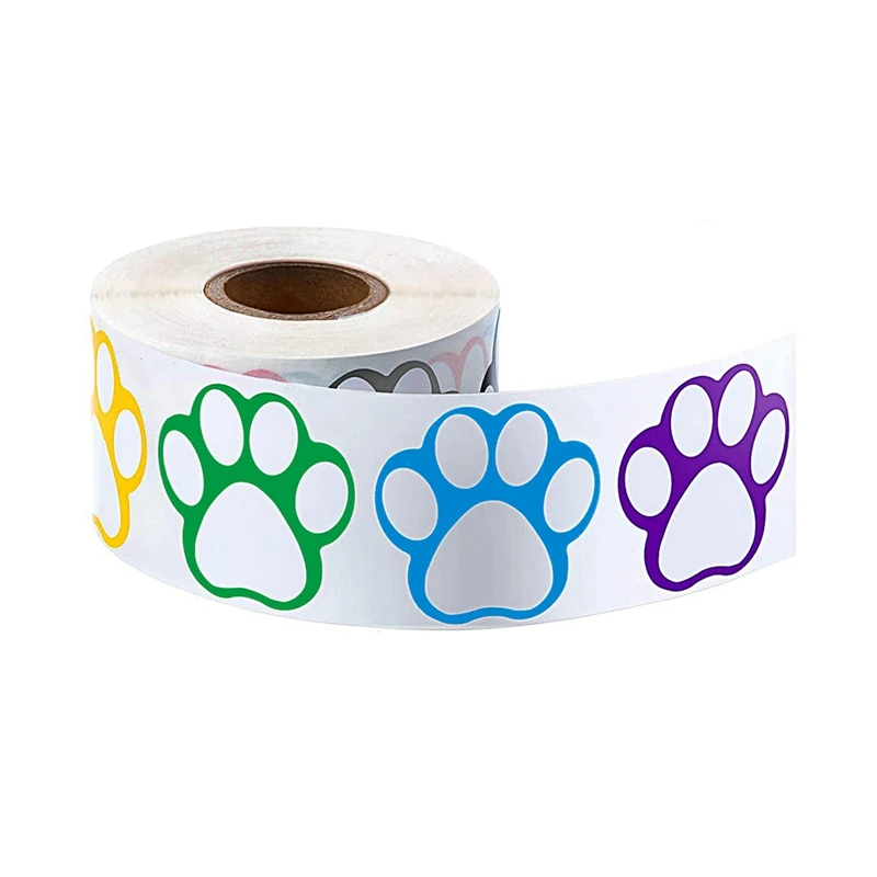 A Roll Of 500 Pieces Colorful Paw Stickers Dog Paw Name Tags Labels Stickers 1Inch (Mixed Color)