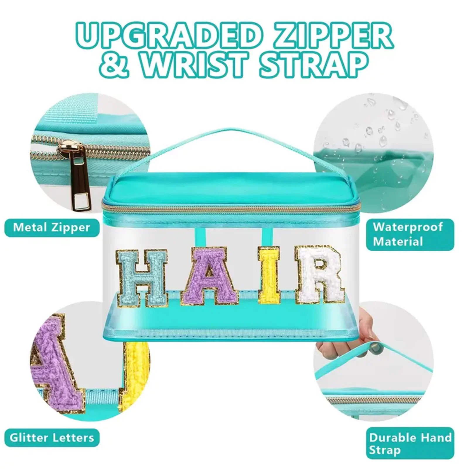 حقيبة مكياج شفافة ذات سعة كبيرة باللون الأخضر لتزيين حروف الشعر وحقيبة مستحضرات التجميل ومنظم أدوات الزينة للسفر للنساء والفتيات والحمام