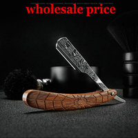 wooden trimmer manual shaver professional straight edge stainless steel sharp barber razor folding shaving blade shave beard cut