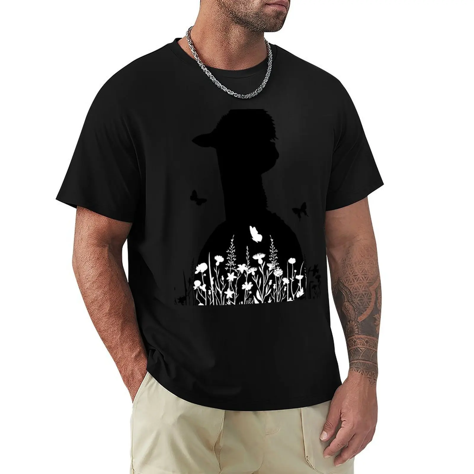 Alpaca flower meadow T-Shirt Everyday Wear Basic Short Sleeve Top