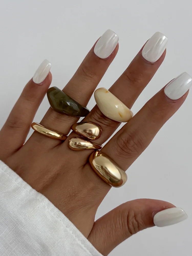 

Resin Smooth Surface Mixed Sle Bracelet Ring Set Irregular Open Hand Jewelry Faionable Alloy Geometric Pattern for Women