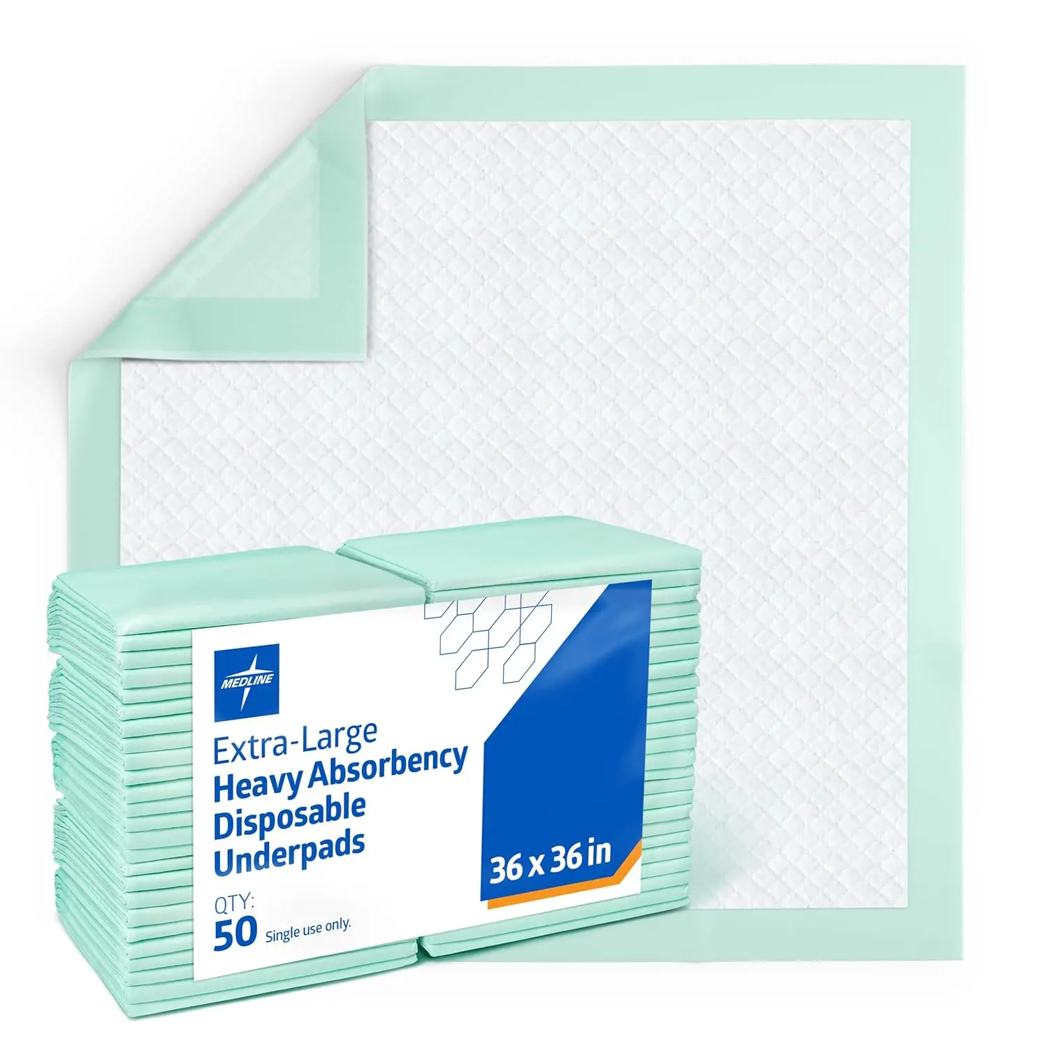 

Medline Super Absorbent Underpad, 36" x 36", 50 Count, Extra Large Disposable Incontinence Pads, Protective Bed Pads, Chucks, Fo