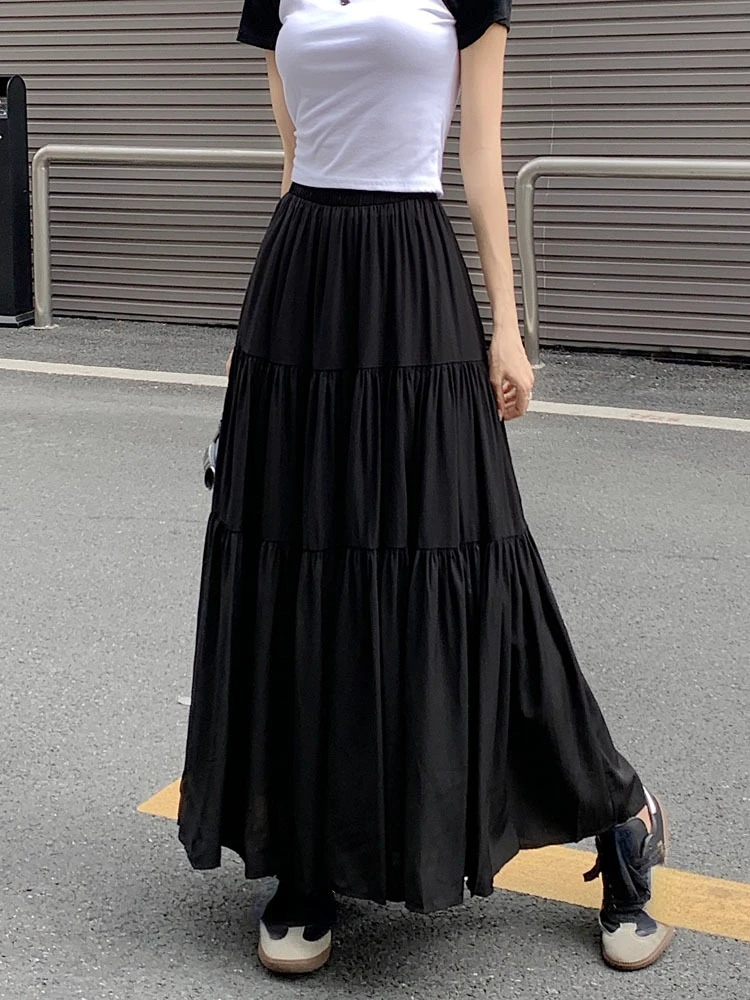 Matakawa Spring Autumn Women Skirts Korean Fashion Solid Sweet A-line Faldas Mujer French Style Elegant Jupe Femme Vintage