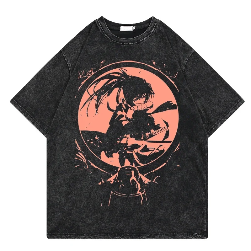 Japanese Anime Dororo Graphic Print Vintage Washed Tshirt Streetwear Oversized Summer Short Sleeve Unisex 100% Cotton Top Tees