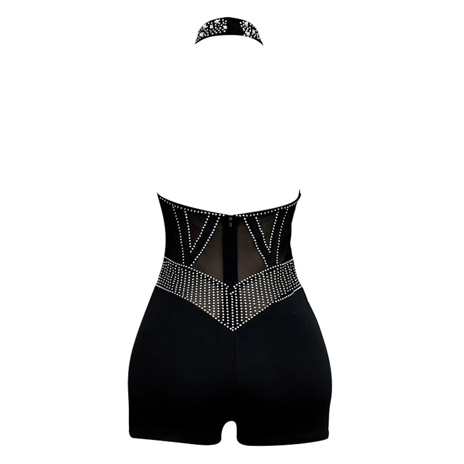 بدلة رقص نسائية للجمباز والتزلج على الجليد بدلة قفز لامعة مرصعة بأحجار الراين معبر رسن مجوف من الخلف مفتوحة بويشورت بدلة للنادي #2