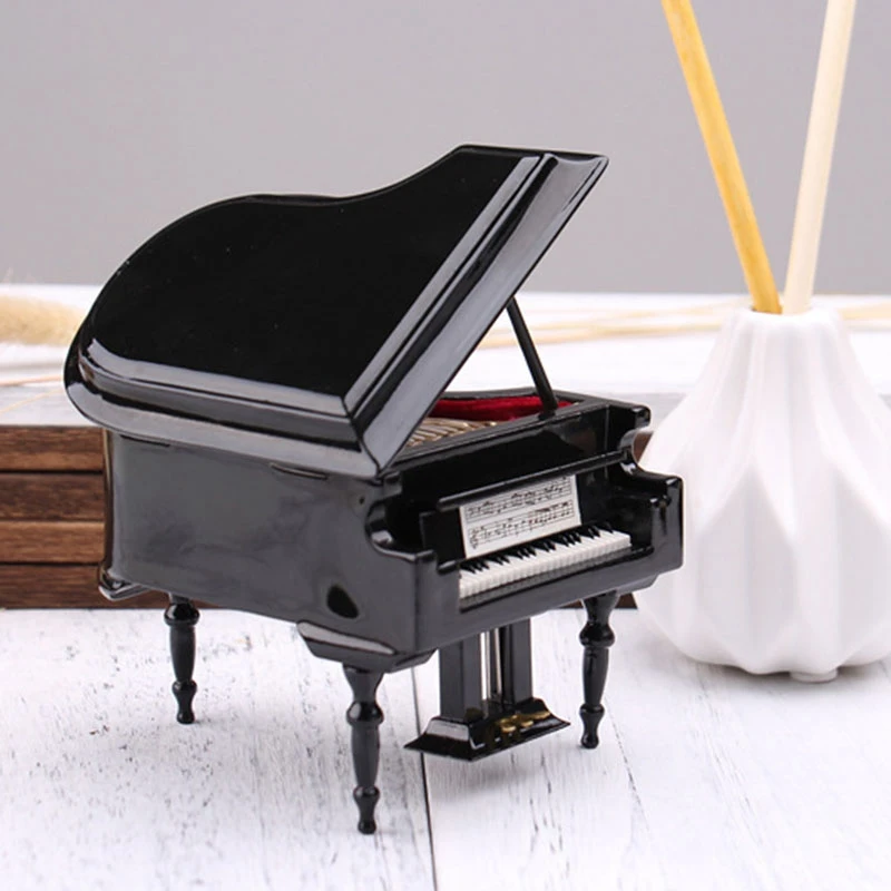 Miniature Grand Piano Model Kit Musical Instrument With Chair,For Home Office Decoration(Black, Without Music) Large