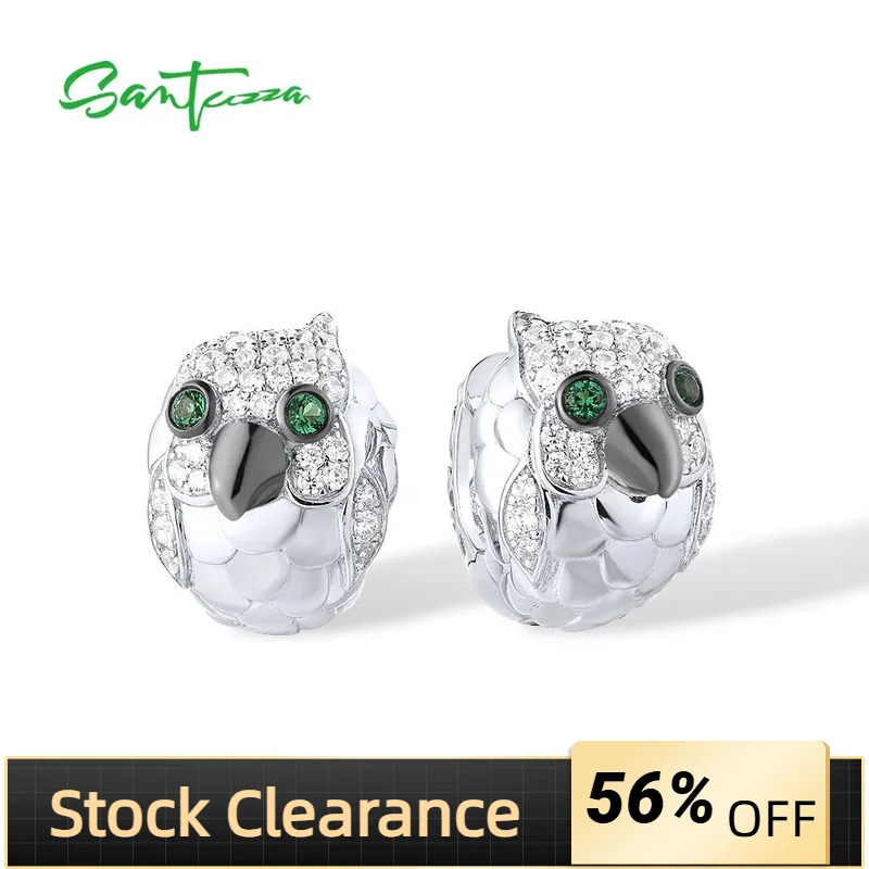 

SANTUZZA Real 925 Sterling Silver Earrings For Women Sparkling Green Spinel Cute Parrot Bird Delicate Trendy Fine Jewelry