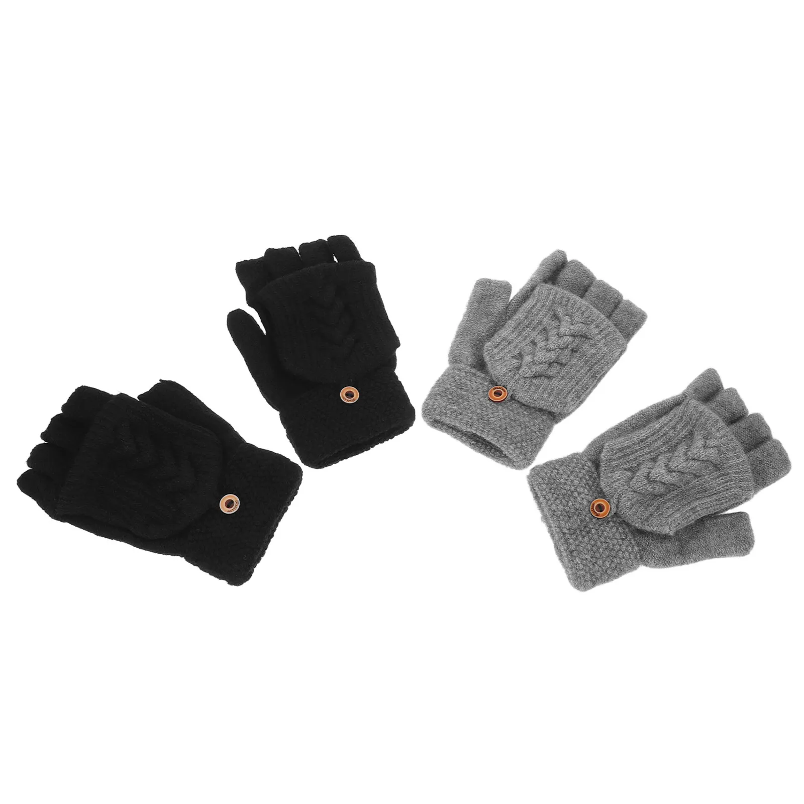 

2Pairs Convertible Winter Fingerless Gloves Thermal Mitts for Touchscreen Use Skiing Cycling Outdoor Sports Windproof