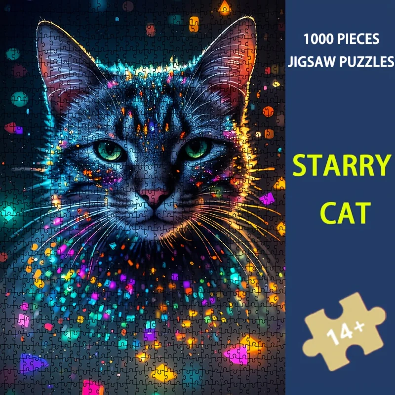 

1000 шт., головоломка со звездным котом, 70x50 см, галактика, художественный принт, подарок для любителей кошек для взрослых, для домашней галереи, настенной и лунным светом, медитации