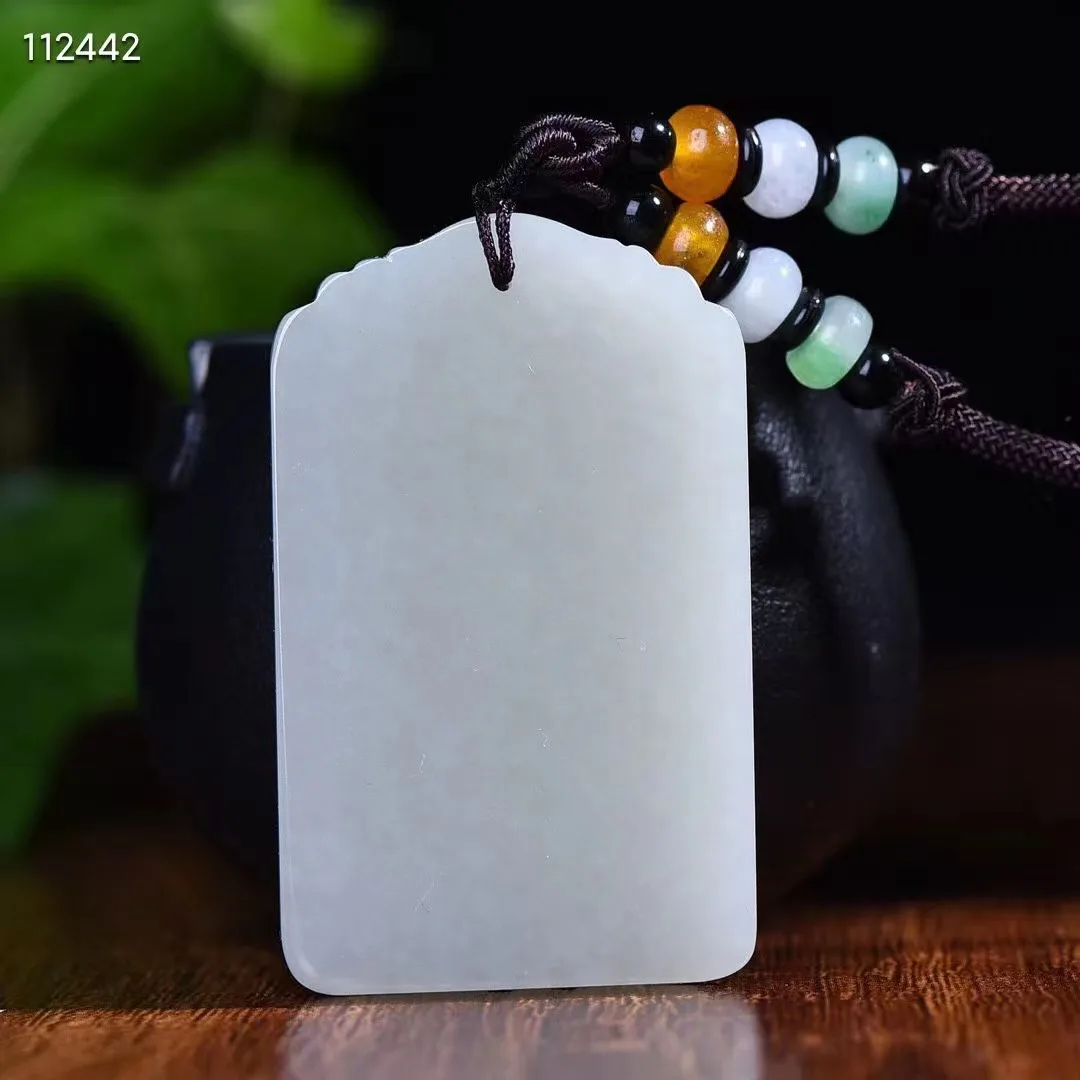 Natural 100% real white hetian jade carve good fortune jade pendant longevity necklace jewellery for men women gifts luck