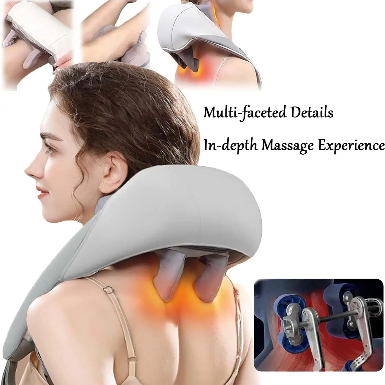 Multifunctional Cervical Shoulder Trapeziu Muscle Massager With Heating Wireless Human Simulated Hand Knead Muscle Relax Massage