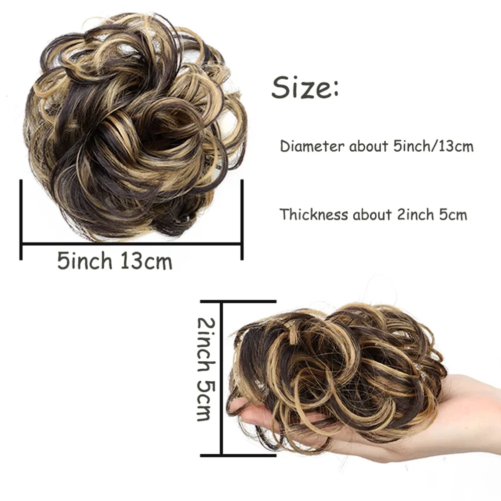 Messy Curly Hair Bun Synthetic Chignon Extension Donut Rubber Band Ombre Brown Black Blonde Blond Gold Hairpiece for Women Girls