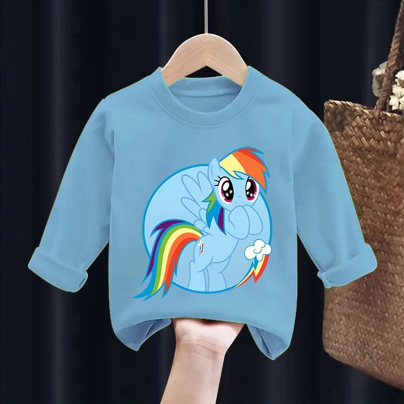 My Little Ponys Girls Long-sleeved T-shirts Cute Cartoon Figure Printed T-shirt  Baby Casuals Tops Autumn Children\'s Clothing