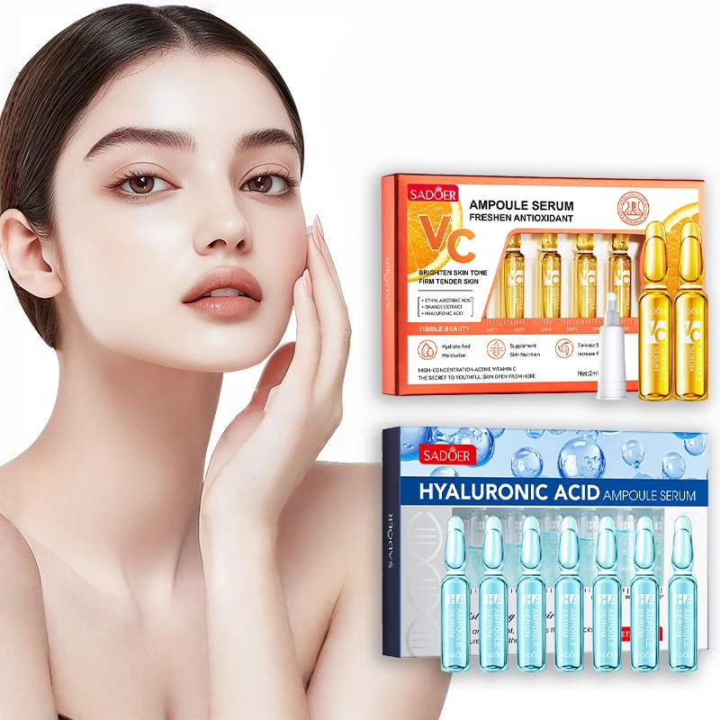 Ampolla Hidratante Revitalizante Multiefecto, Esencia Rica en Ácido Hialurónico y Vitamina C, Suero Humectante e Hidratante