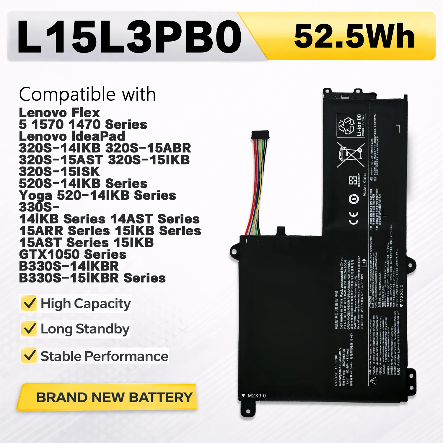 PowerHub L15L3PB0 52Wh Laptop Battery For Lenovo IdeaPad 320S-14IKB 320S-15IKB 330S-14IKB 330S-15IKB Flex 5 1470 1570 Yoga 520