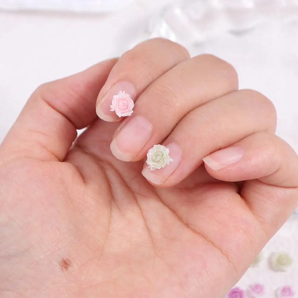 50 pçs resina gradiente rosa flor unhas strass vintage 3d manchado decoração da arte do prego para diy acessórios de manicure