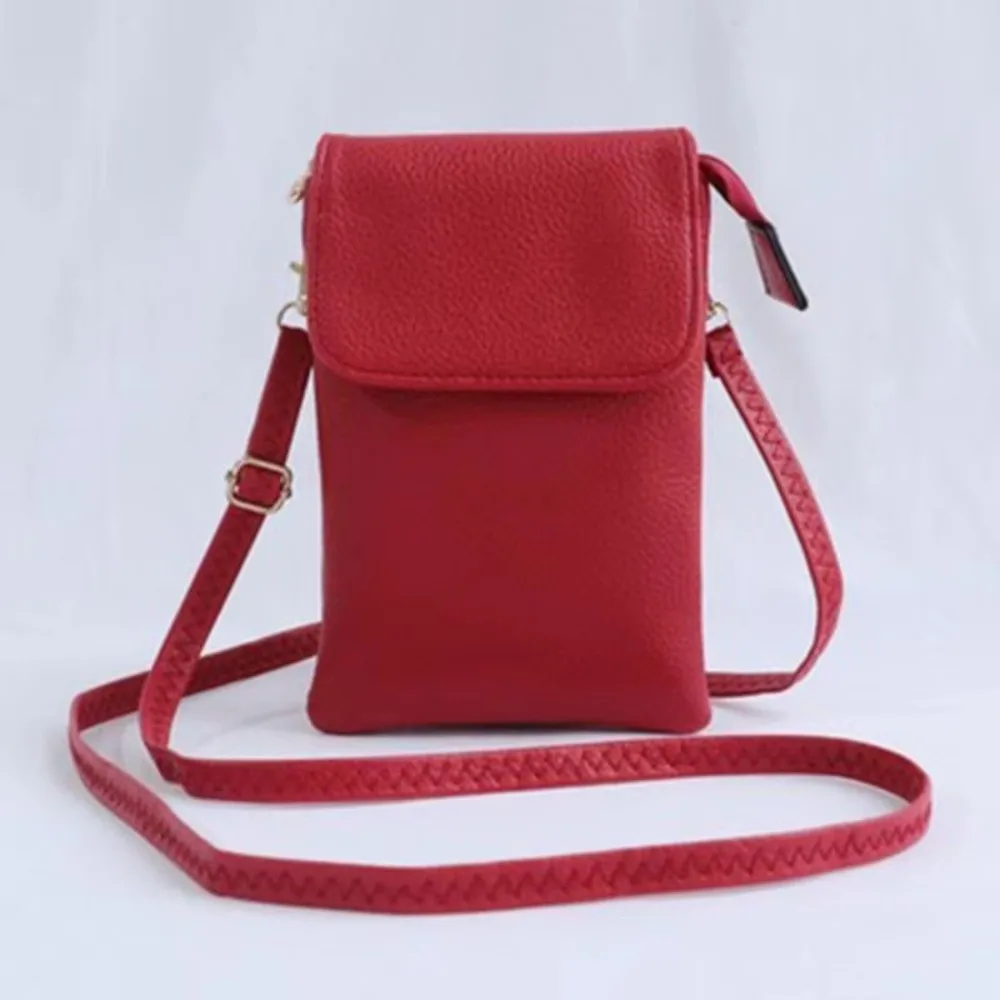 

Casual PU Leather Crossbody Bag Flap Multi-layer Messenger Bag Small Solid Color Mobile Phone Purse