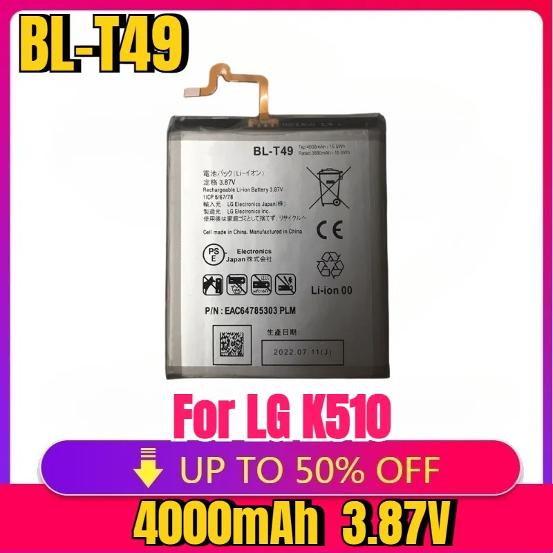 

New Battery 4000mAh BL-T49 BLT49 Replacement Battery For LG K510 K51S K61 K41S LM-K410BMW LM-K510BMW LM-K510HM Mobile Phone