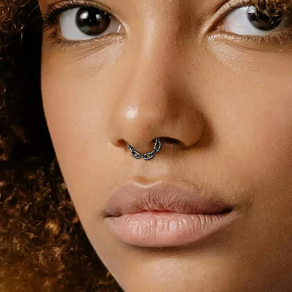 Giga 16G Nose Rings for Women Trendy Chain Stainless Steel Septum Ring Hoop Cartilage Clicker Hoop Earrings for Rook Daith