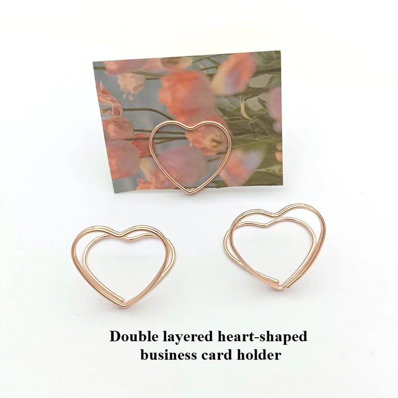 20/10pcs Double Heart Shape Metal Memo Holder Table Placecard Holder Photo Clip Card Stand Wedding Birthday Party HomeDecoration