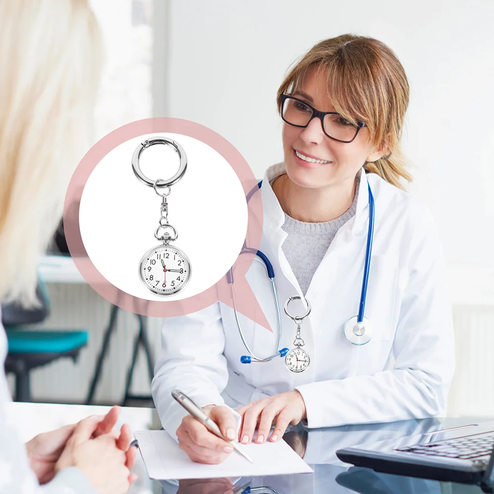 

2Pcs Nurse Chest Hanging Watches Keychain Style Pocket Watch Durable Practical Nurse Medical Record Watch for Doctors