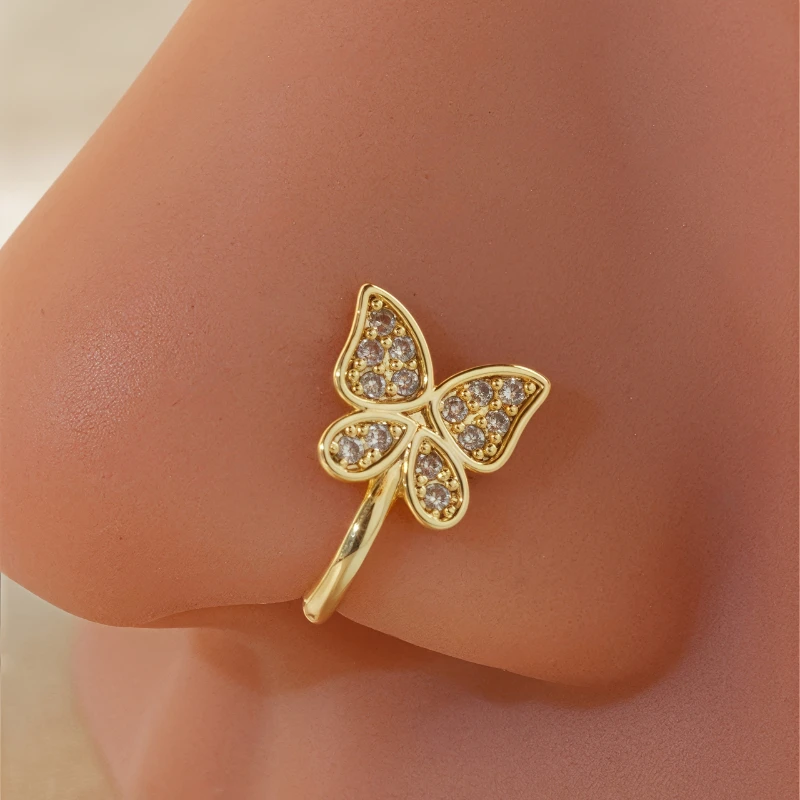 1-piece set of sweet and cute butterfly zircon nose clip made of brass material, European and American French style non perforat