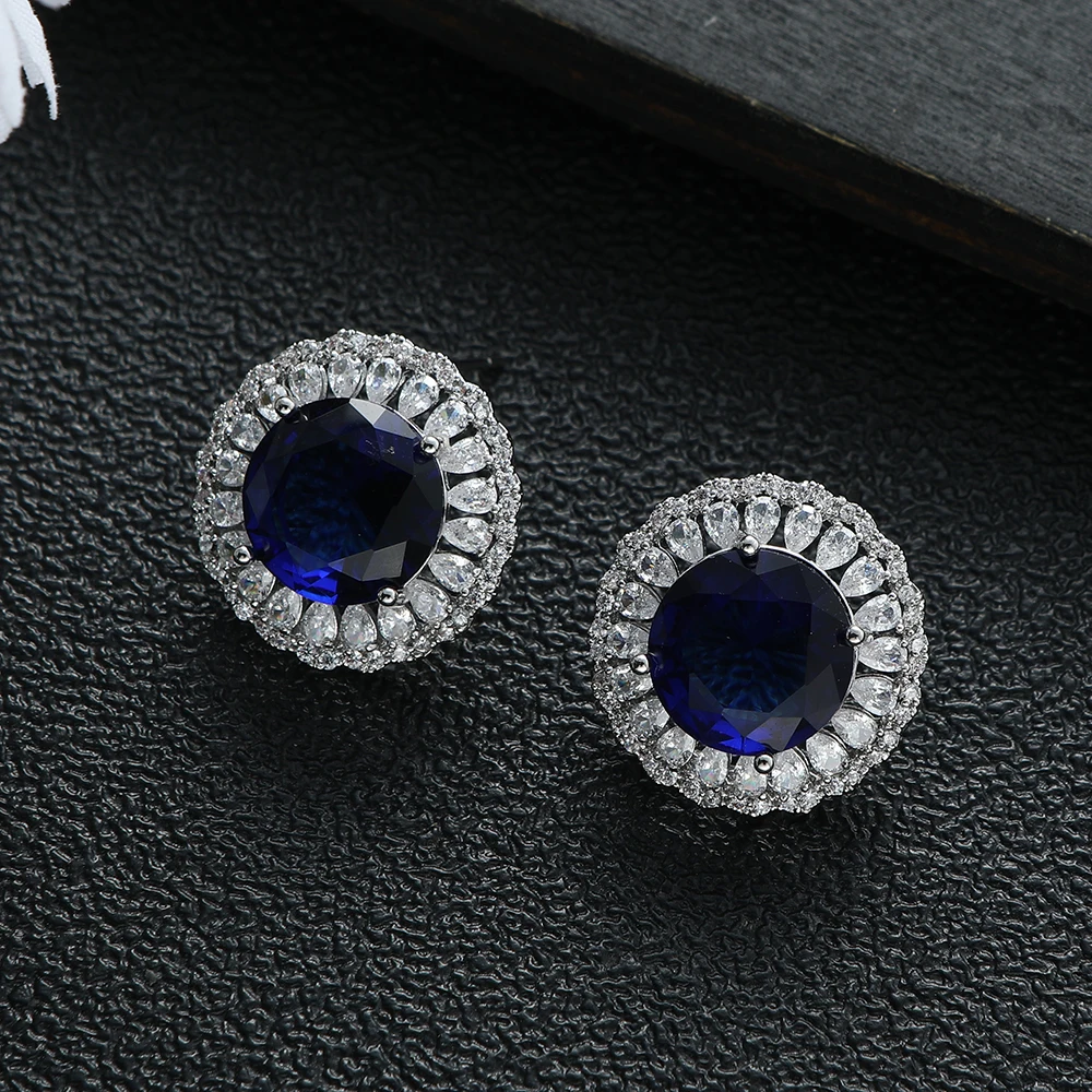 

Роскошные винтажные изысканные круглые серьги-гвоздики с цветами для женщин, свадебная вечеринка, серьги с цирконием CZ E1242