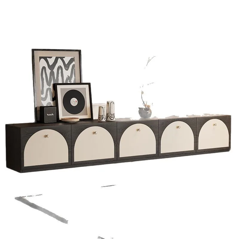 

Шкаф для телевизора, полый пол, узкий ретро-стиль, французский простой 45, усиленная задняя часть, ультратонкая гостиная, черно-белая кожа