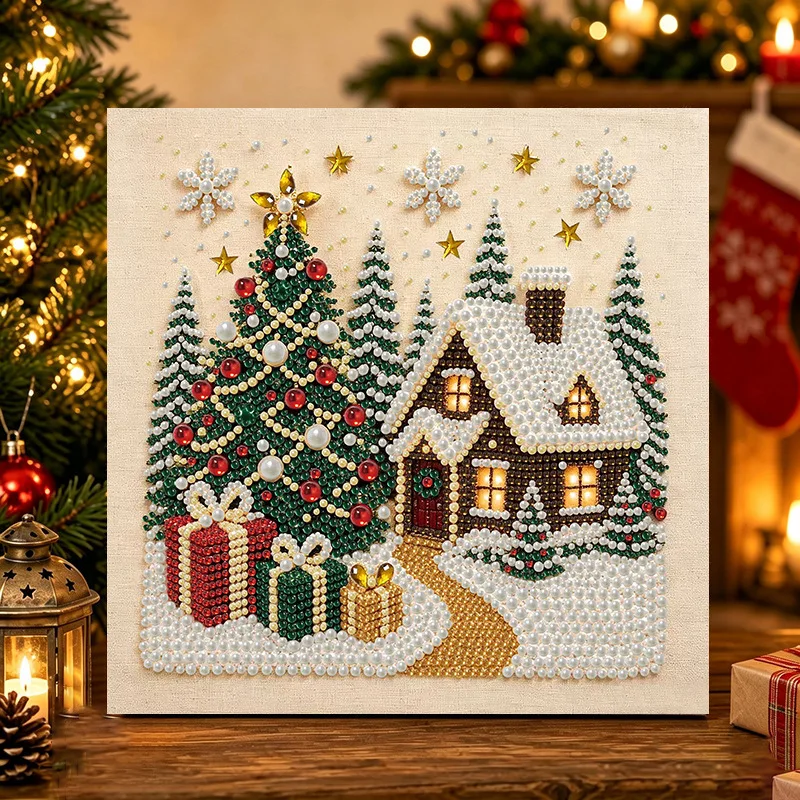 Neues 30cm Weihnachts-Perlen-Diamant-Malerei-Set, gerahmtes DIY-Perlen-Bastelset, Heimdekoration, Wandkunst, Partygeschenk – Detail 5