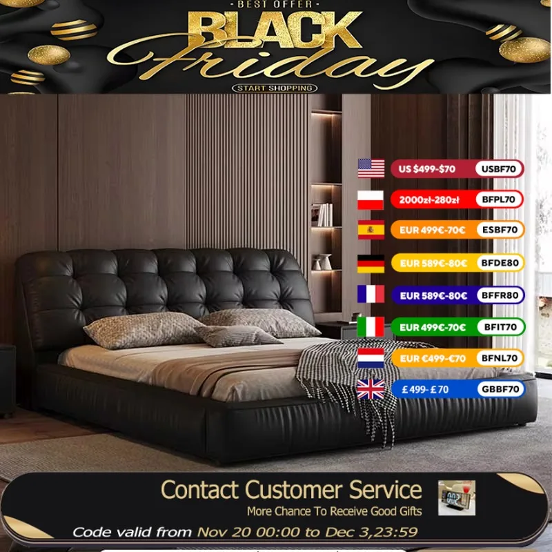 

Loft Headrest Double Bed Style Nordic Black Sleeping Queen Double Bed Storage Floor Design Cama Matrimonial Bedroom Furniture