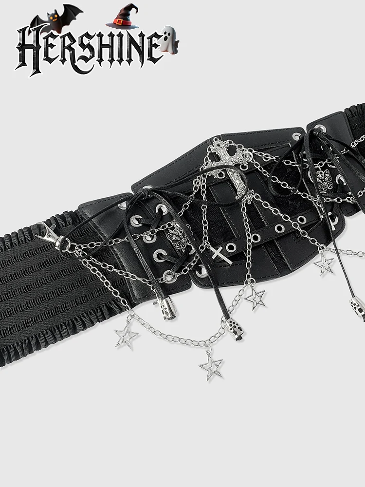 غطاء خصر مجوف من الدانتيل الأسود للنساء من HERSHINE مكون من قطعة واحدة مع سلسلة متقاطعة لتزيين أزياء الهالوين #4