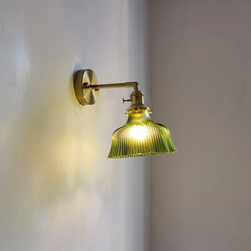 Nordic LED Wall Lamp Vintage Copper Glass With Switch Rotary Sconce Light Fixture For Living Room Bedside Lamp Home Decoration