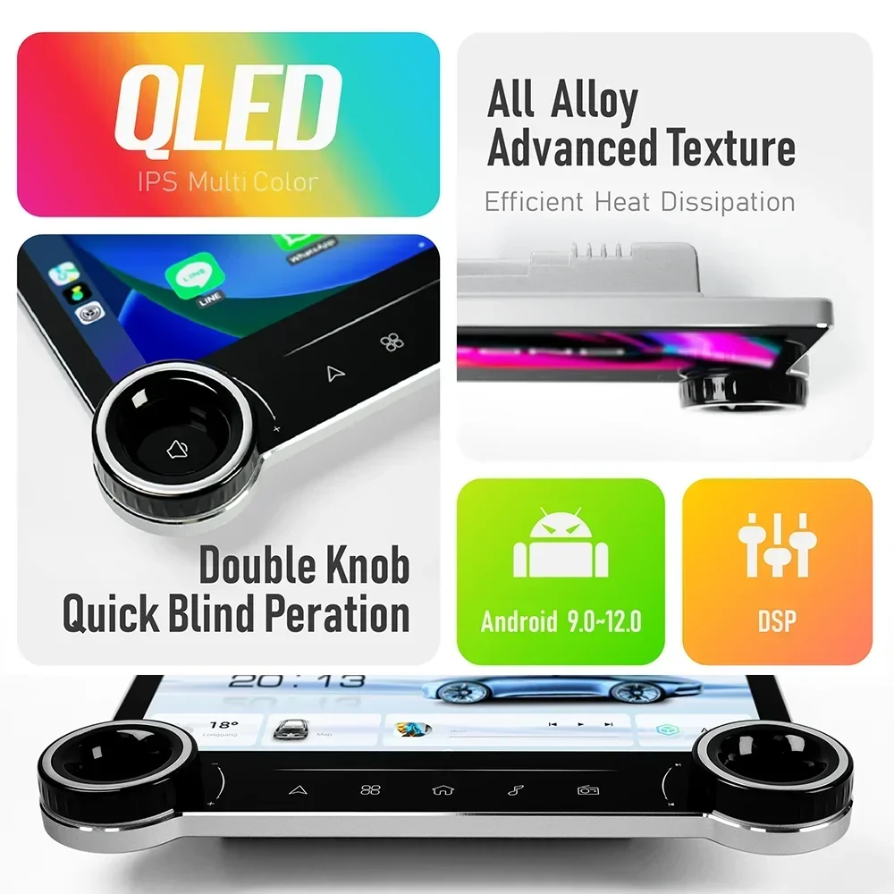 10.33'' Universal Car Android Display Touch Screen Car Dvd Player Double Din Auto Stereo Carplay 2k Android Car Radio Dual Knob
