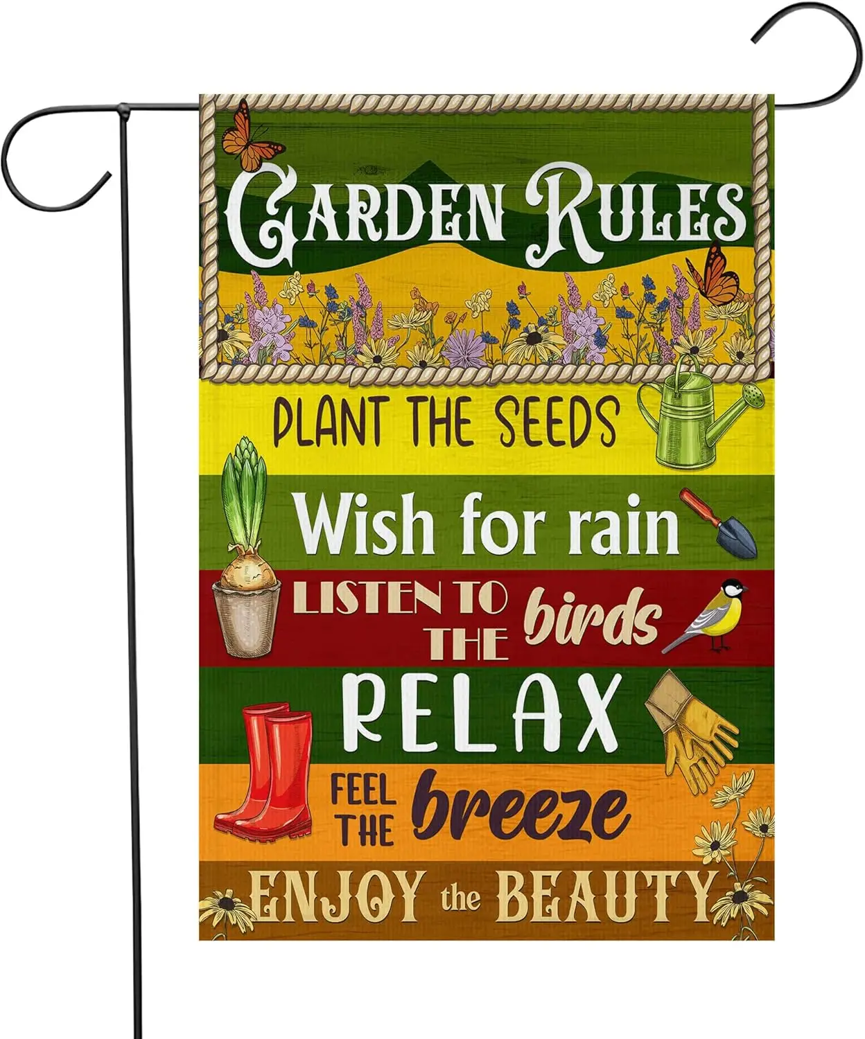 CEZII Garden Rules Garden Flag Vertical Double Sided 12.5 x 18. Gardener Gift for Women Men. Gardening Lovers Gift. Garden Outsi