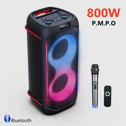 800W Peak High Power Family Party Karaoke Sound ciężki bas zewnętrzna przenośna bezprzewodowa głośniki z Bluetooth z mikrofonem LED fajne światło