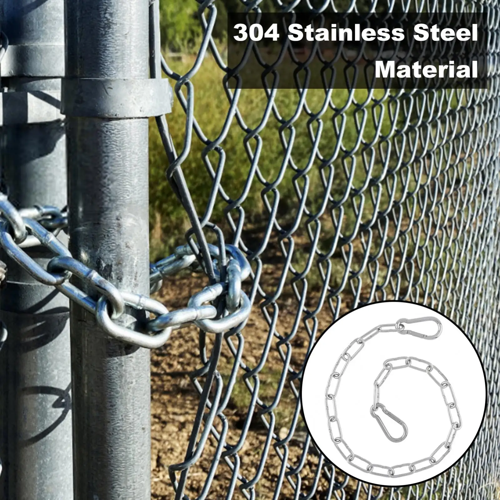 23.6inch 3mm Stainless Steel Gate Link Chain Lock for Outdoor Fences / Pet Cages with 2pcs Carabiners, Silvery Gate Latches