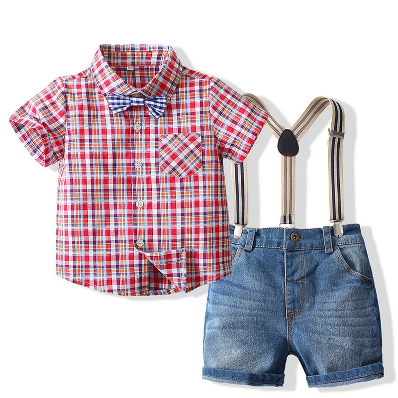 

Summer Kids Baby Boy Formal Suit Short Sleeve Bow Shirt+Suspender Pants Casual Clothes Outfit Children Handsome Gentleman Set