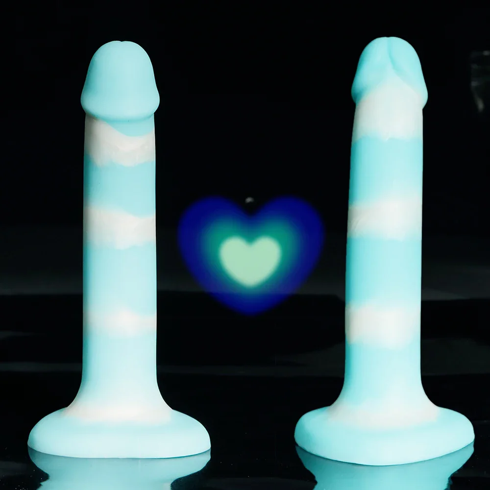 Long Blue-White Color Heart Shape Realistic Eggless Silicone Dildo Simulated Cute Fake Penis Soft Smooth Butt Plug Adult Sex Toy