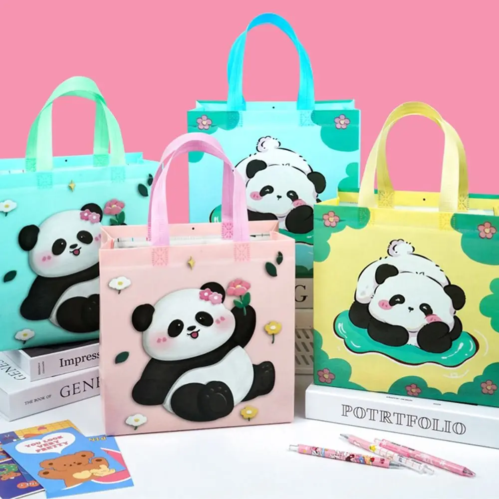 Bolsa de mano no tejida con dibujos de Panda de gran capacidad, bolsa de almacenamiento plegable con asas, bolsas de compras coloridas ecológicas, bolsa de regalo