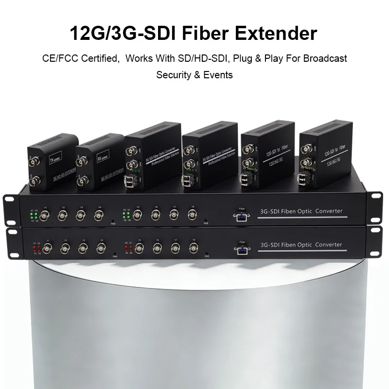 4-Channel 3G-SDI Fiber Optic Extender 1080P HD 4-Port SDI to Fiber Converter SMPTE 424M Compliant 3G-SDI Video Over Fiber 20KM