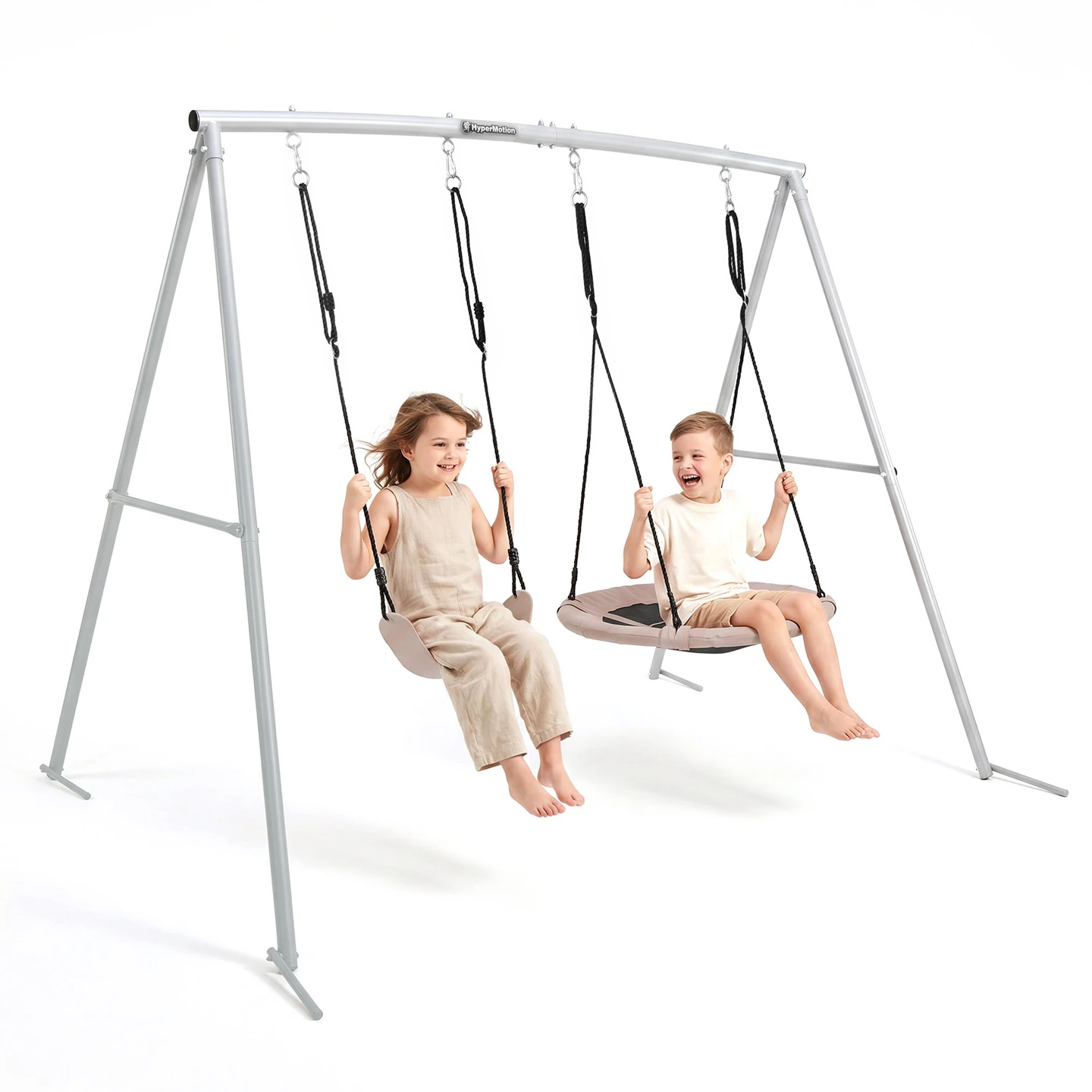 Hypermotion Dubbele Schommel Buitenspeelset met Frame Duivenhuis en Klassieke Zitplaats Speelset voor Kinderen 3+