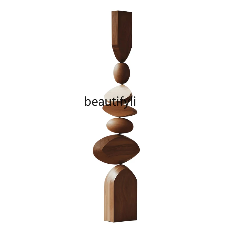 

Hotel solid wood sculpture art floor decoration sales office staircase entrance entrance vertical height decoration