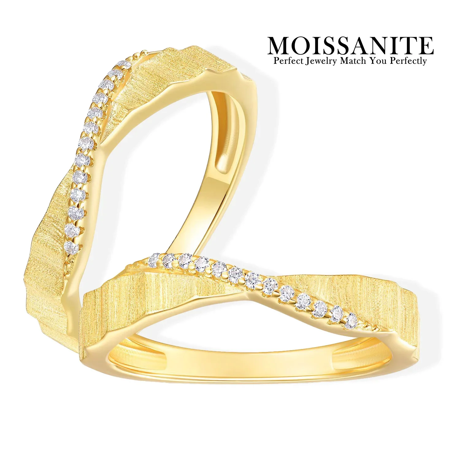 

Кольцо с муассанитом 0,065 карата, стерлинговое серебро 925 пробы, желтое золото 18 карат, текстурированное матовое покрытие, элегантный женский браслет