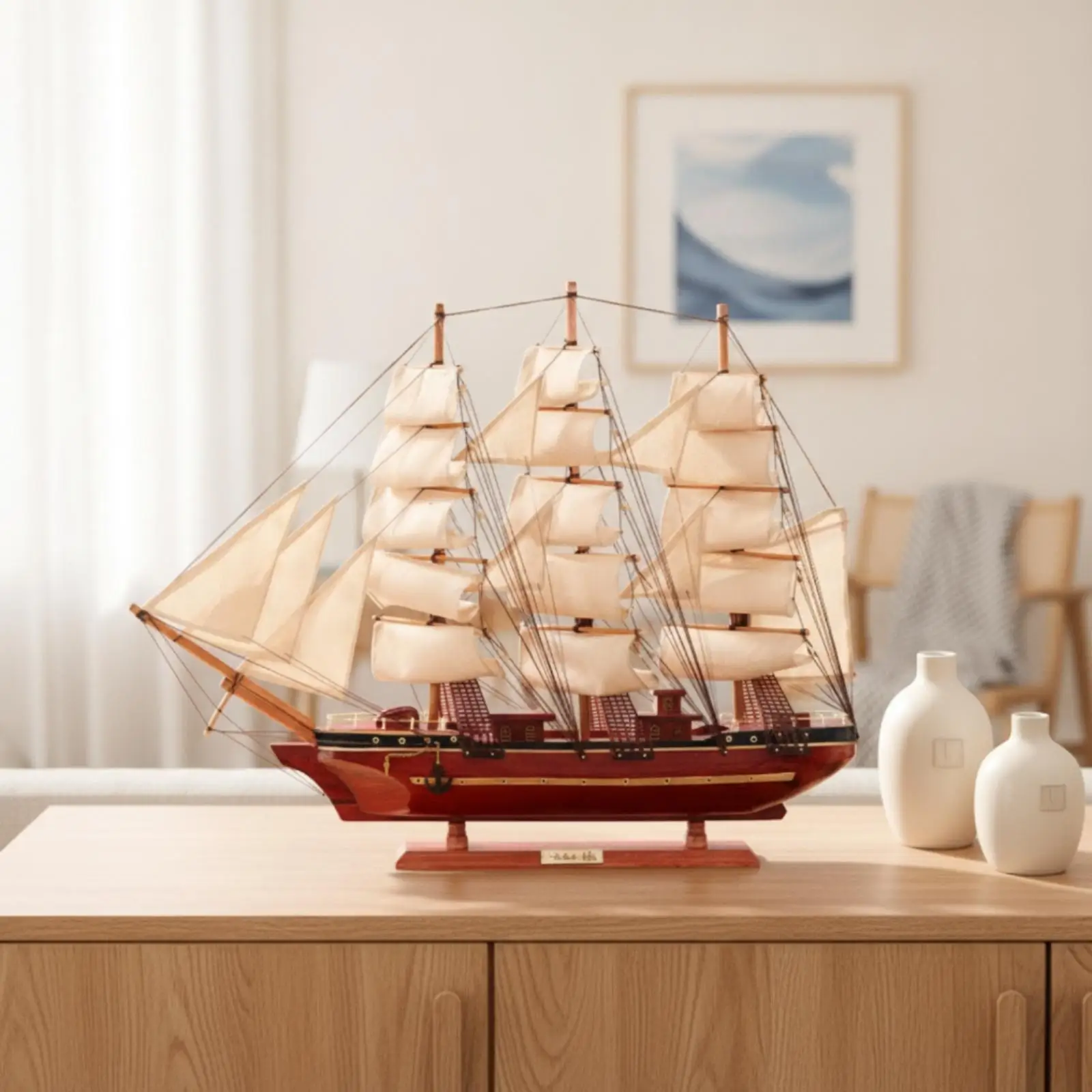 Wooden Sailing Ship Model Tabletop Sailing Ship Model with Display Stand Wooden Sailboat Decor Detailed