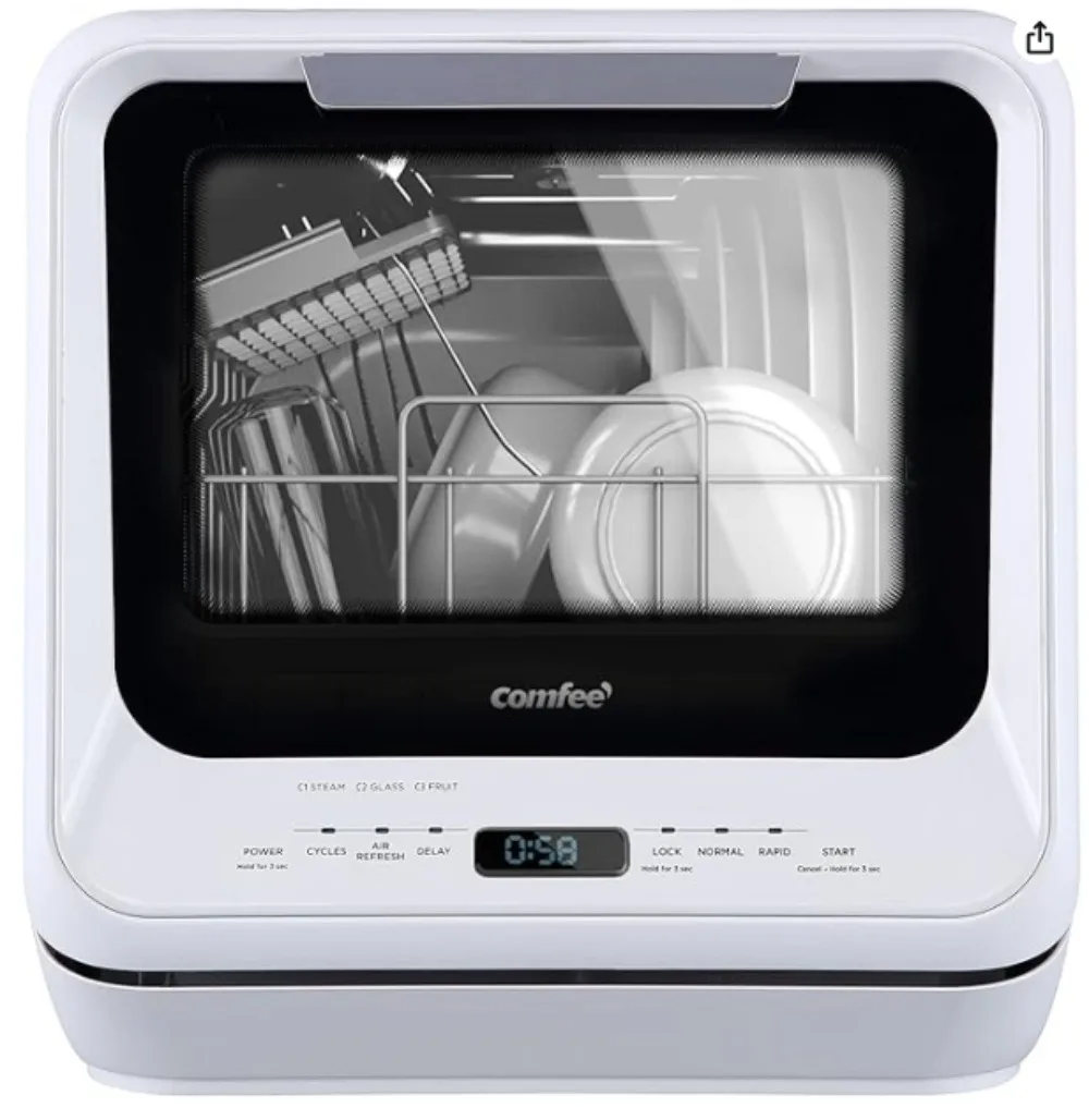 COMFEE' Countertop Dishwasher, Portable Dishwasher with 5L Built-in Water Tank, No Hookup Needed, 6 Programs, 360° Dual Spray